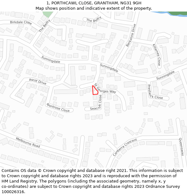 1, PORTHCAWL CLOSE, GRANTHAM, NG31 9GH: Location map and indicative extent of plot