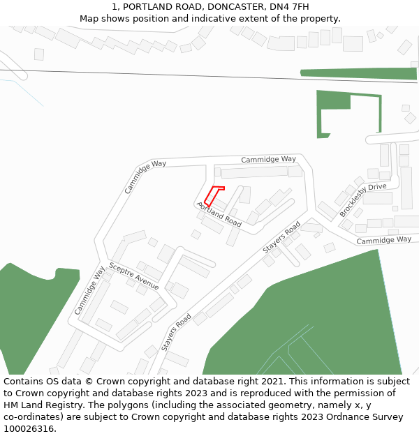 1, PORTLAND ROAD, DONCASTER, DN4 7FH: Location map and indicative extent of plot