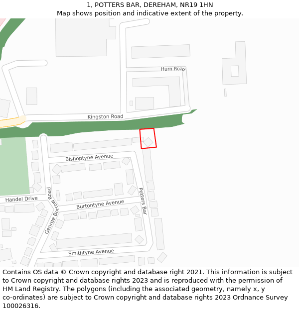 1, POTTERS BAR, DEREHAM, NR19 1HN: Location map and indicative extent of plot