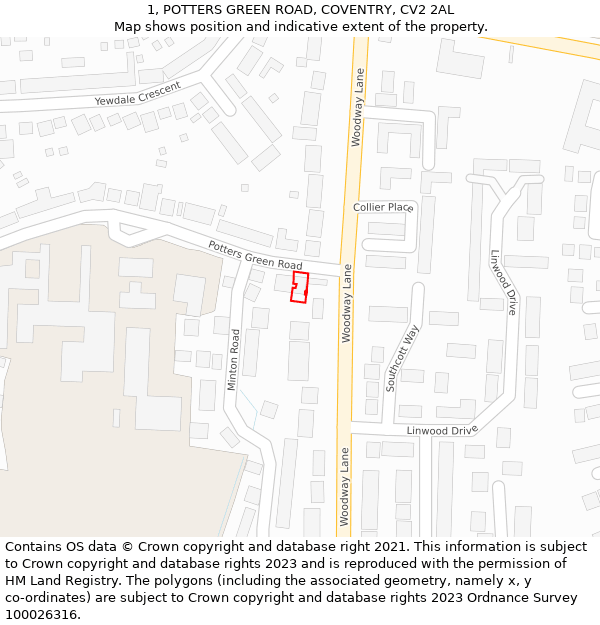 1, POTTERS GREEN ROAD, COVENTRY, CV2 2AL: Location map and indicative extent of plot