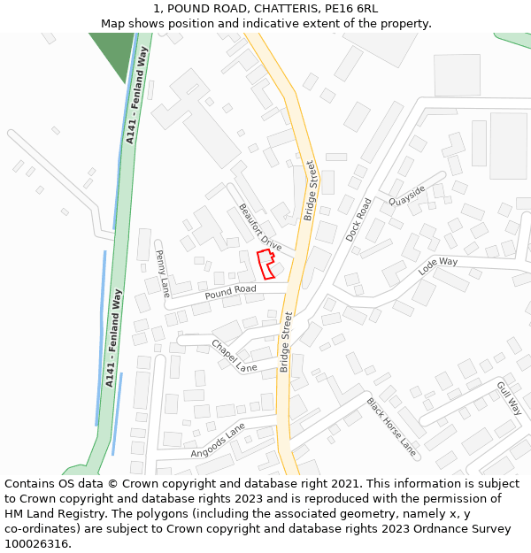 1, POUND ROAD, CHATTERIS, PE16 6RL: Location map and indicative extent of plot