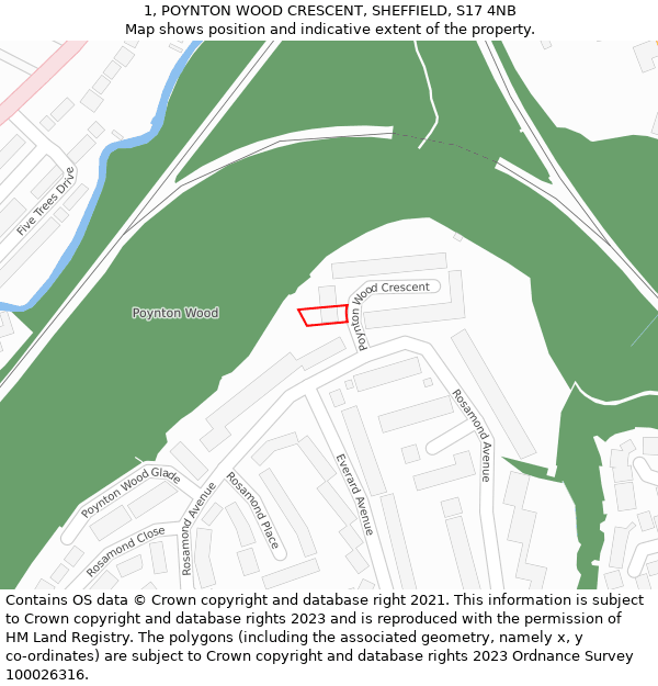 1, POYNTON WOOD CRESCENT, SHEFFIELD, S17 4NB: Location map and indicative extent of plot