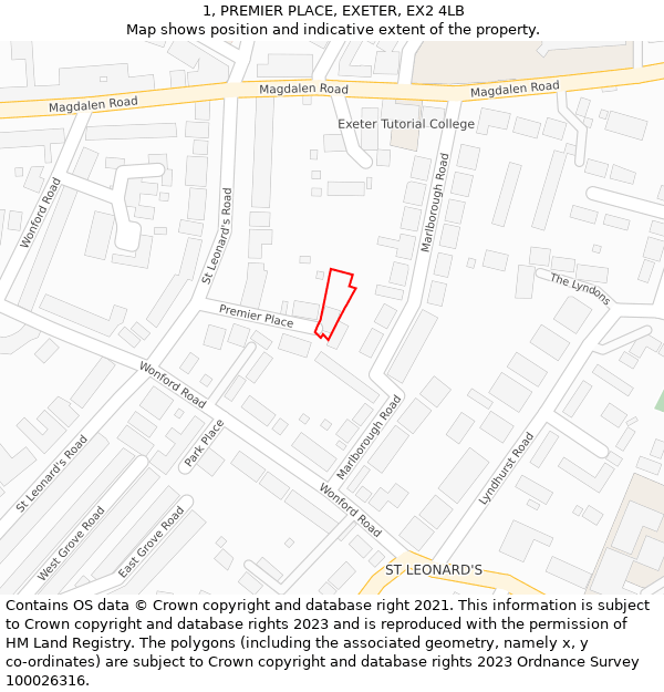 1, PREMIER PLACE, EXETER, EX2 4LB: Location map and indicative extent of plot