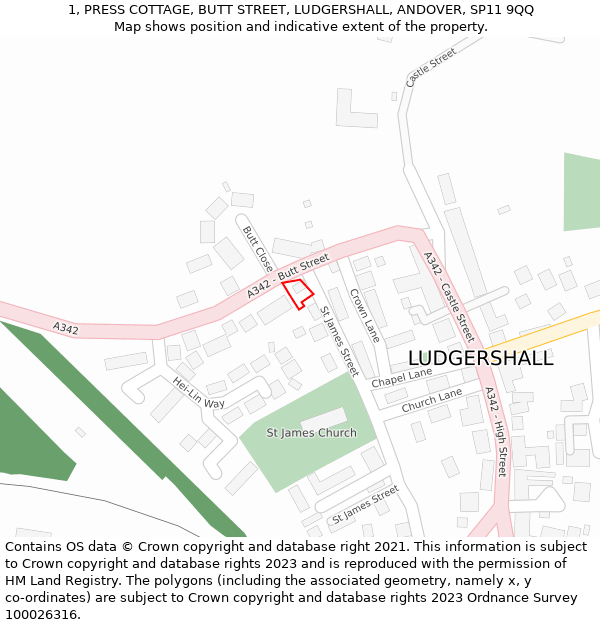 1, PRESS COTTAGE, BUTT STREET, LUDGERSHALL, ANDOVER, SP11 9QQ: Location map and indicative extent of plot