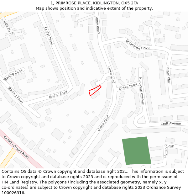 1, PRIMROSE PLACE, KIDLINGTON, OX5 2FA: Location map and indicative extent of plot