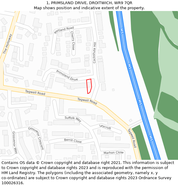 1, PRIMSLAND DRIVE, DROITWICH, WR9 7QR: Location map and indicative extent of plot