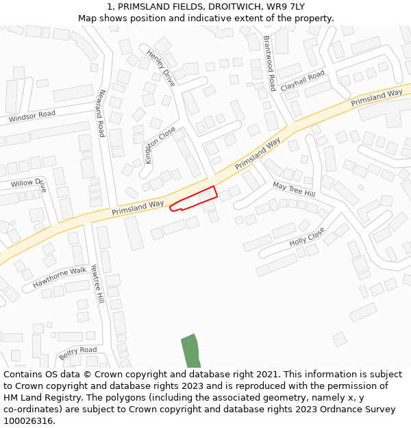 1, PRIMSLAND FIELDS, DROITWICH, WR9 7LY: Location map and indicative extent of plot