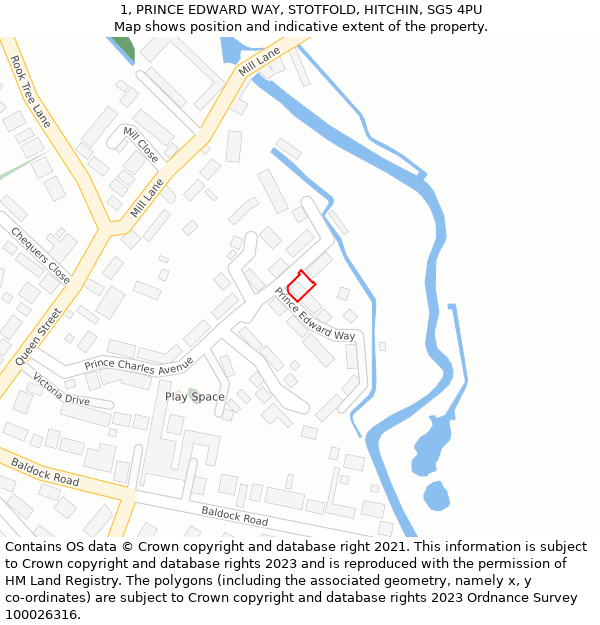 1, PRINCE EDWARD WAY, STOTFOLD, HITCHIN, SG5 4PU: Location map and indicative extent of plot