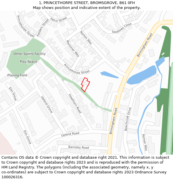 1, PRINCETHORPE STREET, BROMSGROVE, B61 0FH: Location map and indicative extent of plot