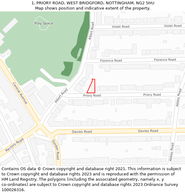 1, PRIORY ROAD, WEST BRIDGFORD, NOTTINGHAM, NG2 5HU: Location map and indicative extent of plot