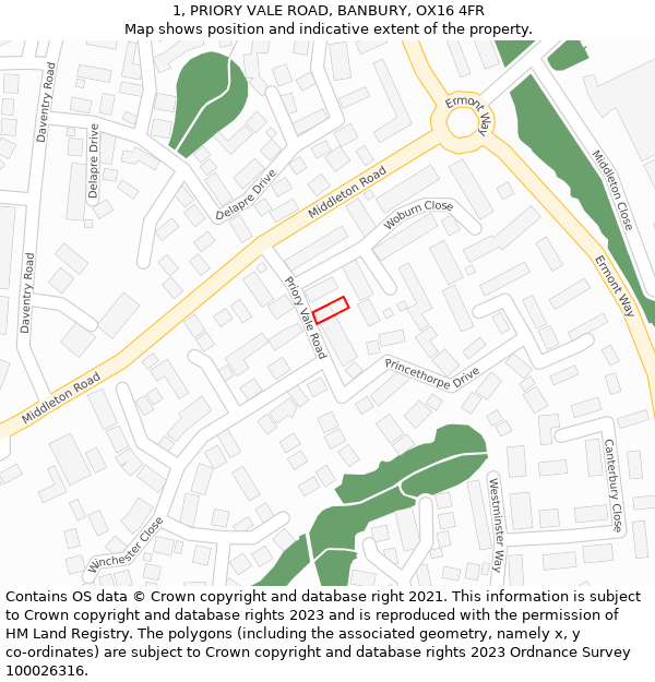 1, PRIORY VALE ROAD, BANBURY, OX16 4FR: Location map and indicative extent of plot