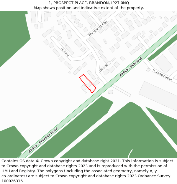 1, PROSPECT PLACE, BRANDON, IP27 0NQ: Location map and indicative extent of plot