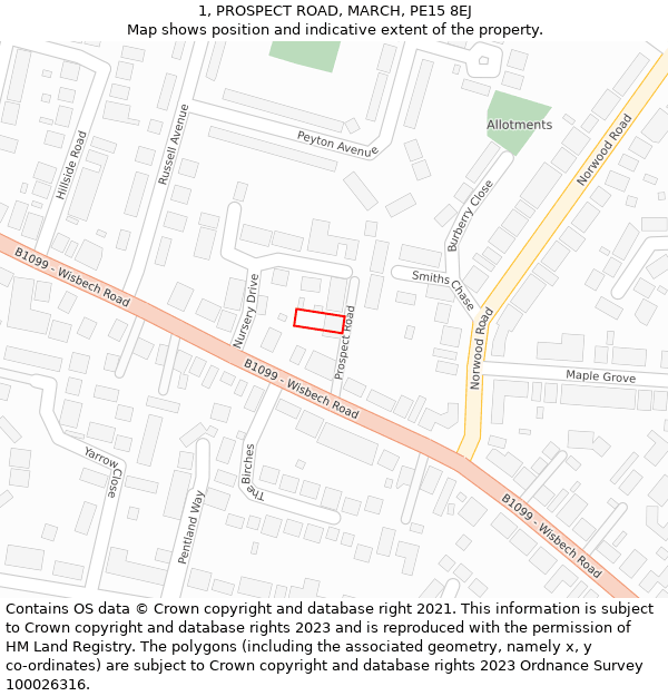 1, PROSPECT ROAD, MARCH, PE15 8EJ: Location map and indicative extent of plot