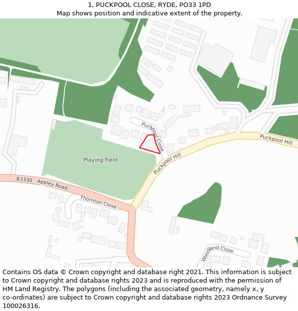 1, PUCKPOOL CLOSE, RYDE, PO33 1PD: Location map and indicative extent of plot