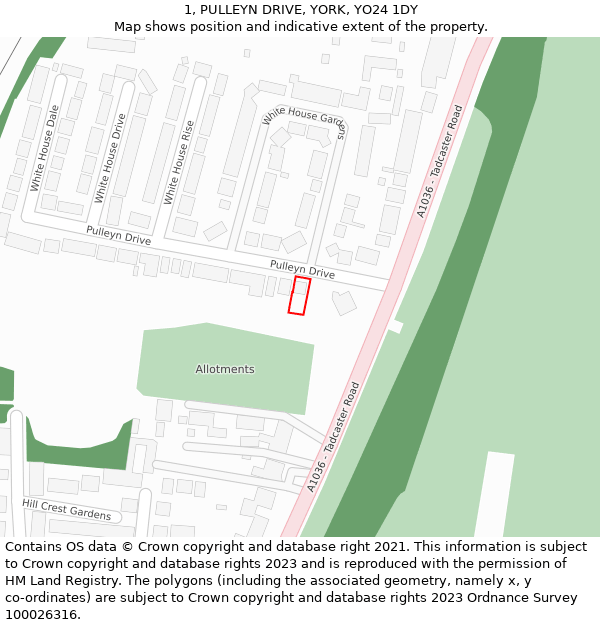 1, PULLEYN DRIVE, YORK, YO24 1DY: Location map and indicative extent of plot
