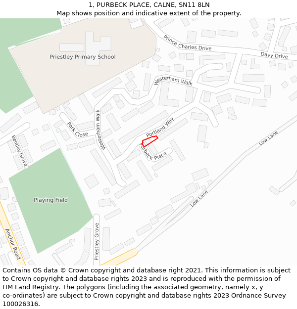 1, PURBECK PLACE, CALNE, SN11 8LN: Location map and indicative extent of plot