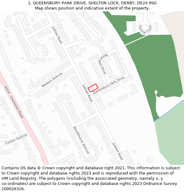 1, QUEENSBURY PARK DRIVE, SHELTON LOCK, DERBY, DE24 9SG: Location map and indicative extent of plot