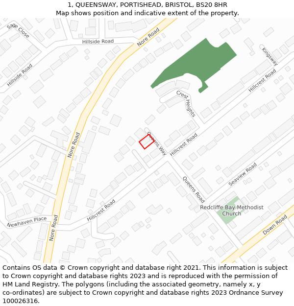 1, QUEENSWAY, PORTISHEAD, BRISTOL, BS20 8HR: Location map and indicative extent of plot