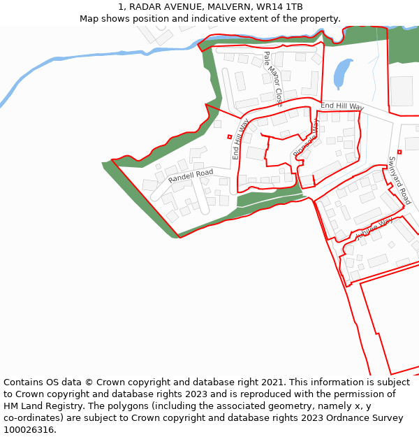 1, RADAR AVENUE, MALVERN, WR14 1TB: Location map and indicative extent of plot