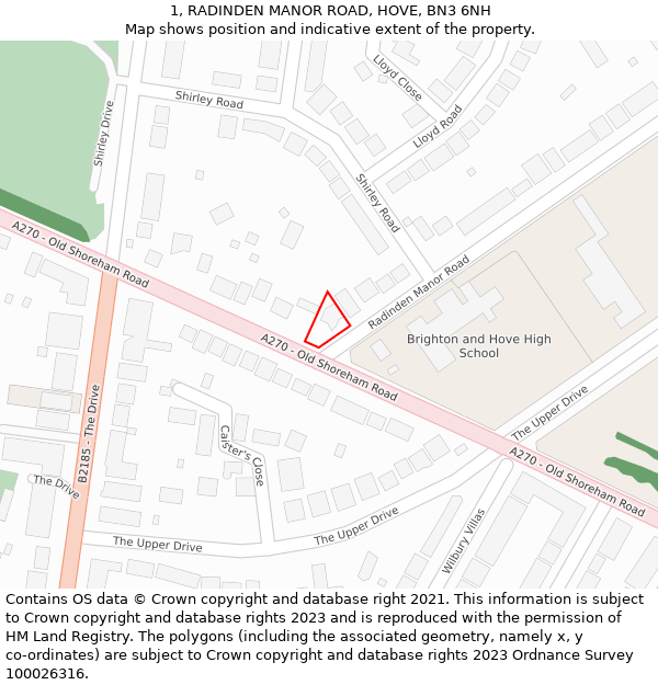 1, RADINDEN MANOR ROAD, HOVE, BN3 6NH: Location map and indicative extent of plot
