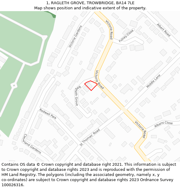 1, RAGLETH GROVE, TROWBRIDGE, BA14 7LE: Location map and indicative extent of plot