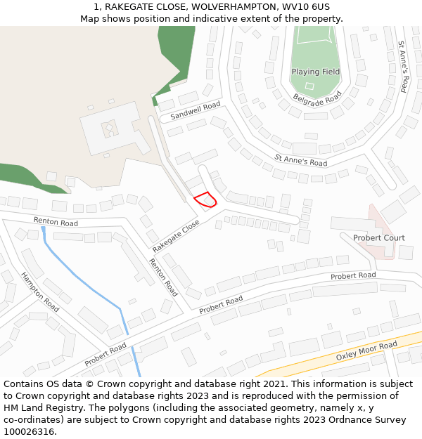 1, RAKEGATE CLOSE, WOLVERHAMPTON, WV10 6US: Location map and indicative extent of plot