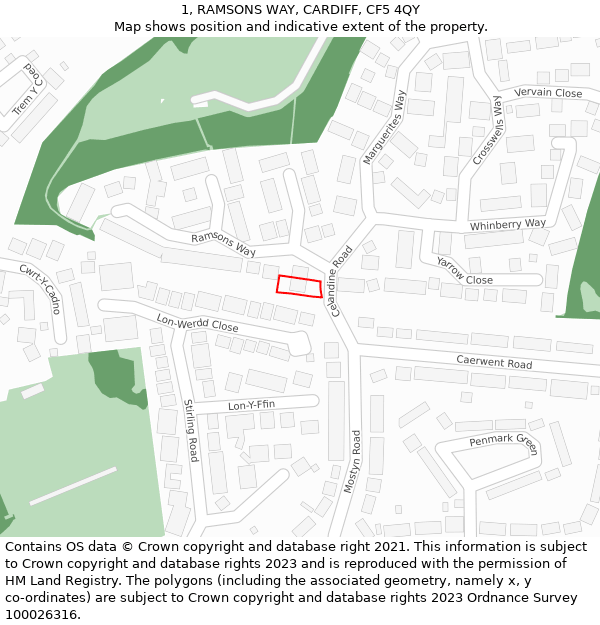 1, RAMSONS WAY, CARDIFF, CF5 4QY: Location map and indicative extent of plot