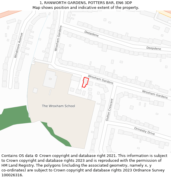 1, RANWORTH GARDENS, POTTERS BAR, EN6 3DP: Location map and indicative extent of plot