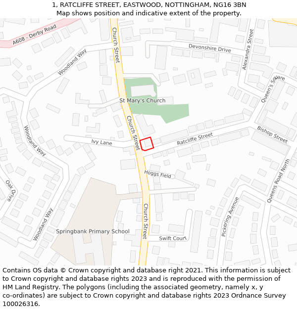 1, RATCLIFFE STREET, EASTWOOD, NOTTINGHAM, NG16 3BN: Location map and indicative extent of plot