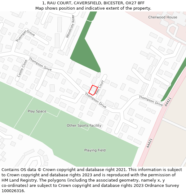 1, RAU COURT, CAVERSFIELD, BICESTER, OX27 8FF: Location map and indicative extent of plot