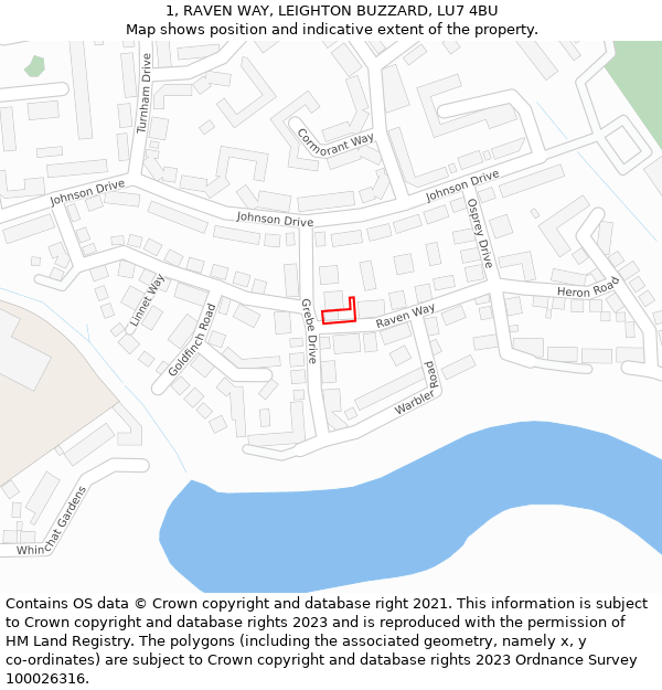 1, RAVEN WAY, LEIGHTON BUZZARD, LU7 4BU: Location map and indicative extent of plot