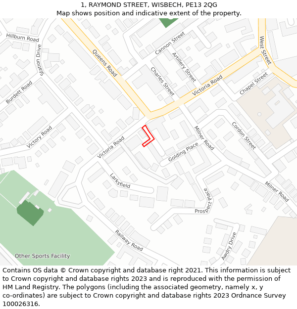 1, RAYMOND STREET, WISBECH, PE13 2QG: Location map and indicative extent of plot