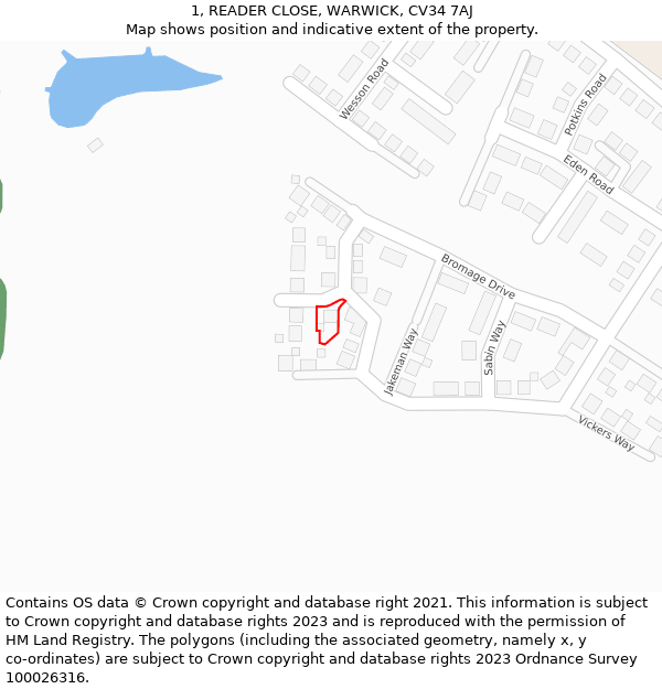 1, READER CLOSE, WARWICK, CV34 7AJ: Location map and indicative extent of plot