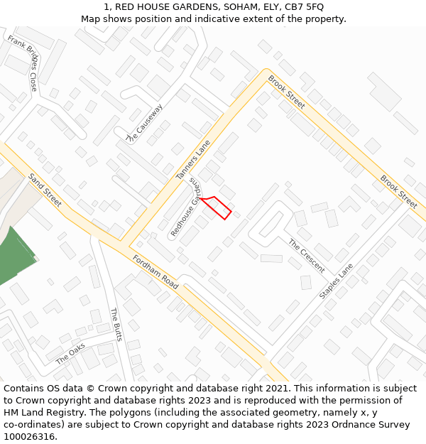 1, RED HOUSE GARDENS, SOHAM, ELY, CB7 5FQ: Location map and indicative extent of plot