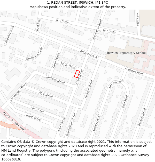 1, REDAN STREET, IPSWICH, IP1 3PQ: Location map and indicative extent of plot