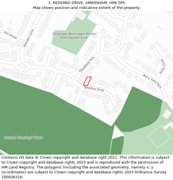 1, REDDING DRIVE, AMERSHAM, HP6 5PX: Location map and indicative extent of plot