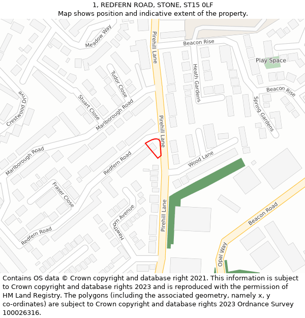 1, REDFERN ROAD, STONE, ST15 0LF: Location map and indicative extent of plot