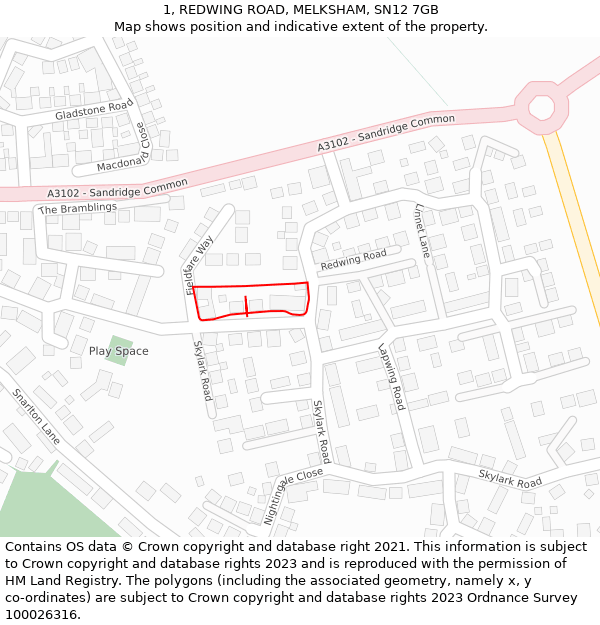 1, REDWING ROAD, MELKSHAM, SN12 7GB: Location map and indicative extent of plot