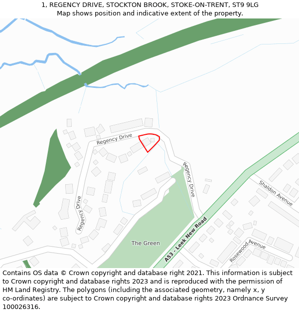1, REGENCY DRIVE, STOCKTON BROOK, STOKE-ON-TRENT, ST9 9LG: Location map and indicative extent of plot