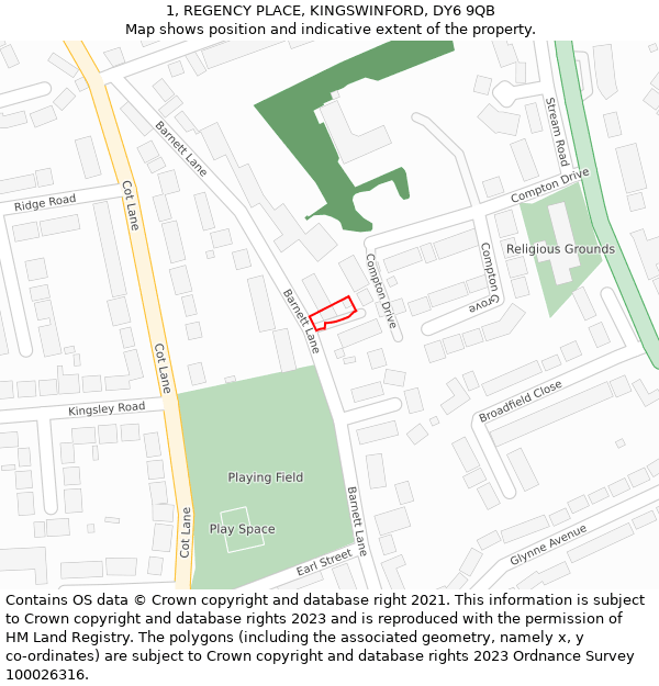 1, REGENCY PLACE, KINGSWINFORD, DY6 9QB: Location map and indicative extent of plot