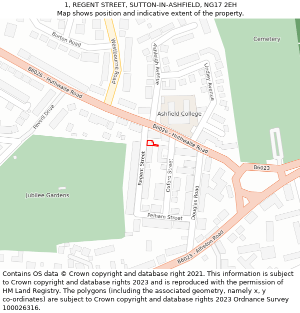 1, REGENT STREET, SUTTON-IN-ASHFIELD, NG17 2EH: Location map and indicative extent of plot