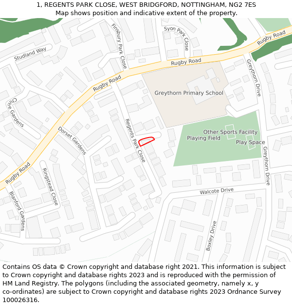 1, REGENTS PARK CLOSE, WEST BRIDGFORD, NOTTINGHAM, NG2 7ES: Location map and indicative extent of plot