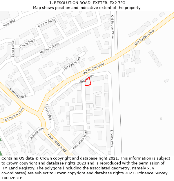 1, RESOLUTION ROAD, EXETER, EX2 7FG: Location map and indicative extent of plot