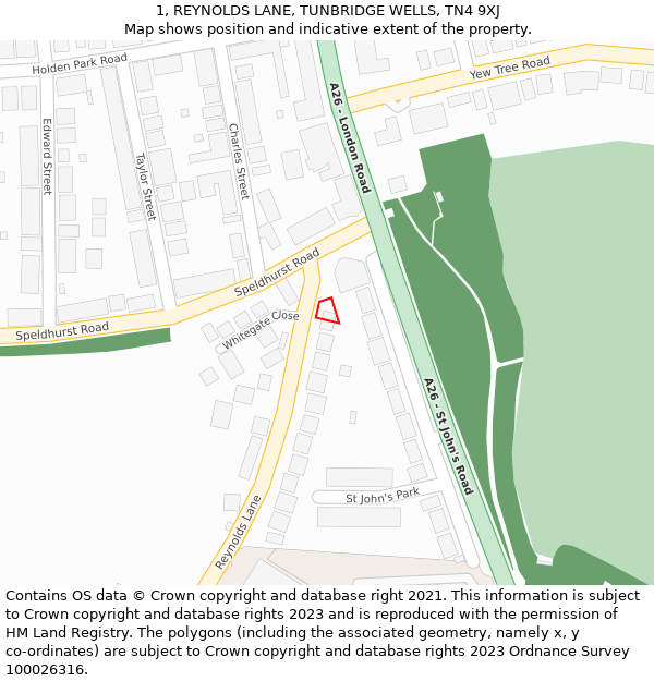 1, REYNOLDS LANE, TUNBRIDGE WELLS, TN4 9XJ: Location map and indicative extent of plot