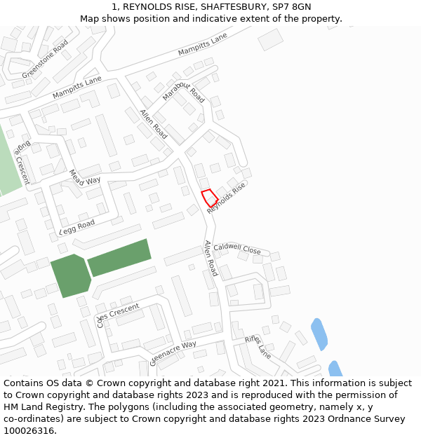 1, REYNOLDS RISE, SHAFTESBURY, SP7 8GN: Location map and indicative extent of plot