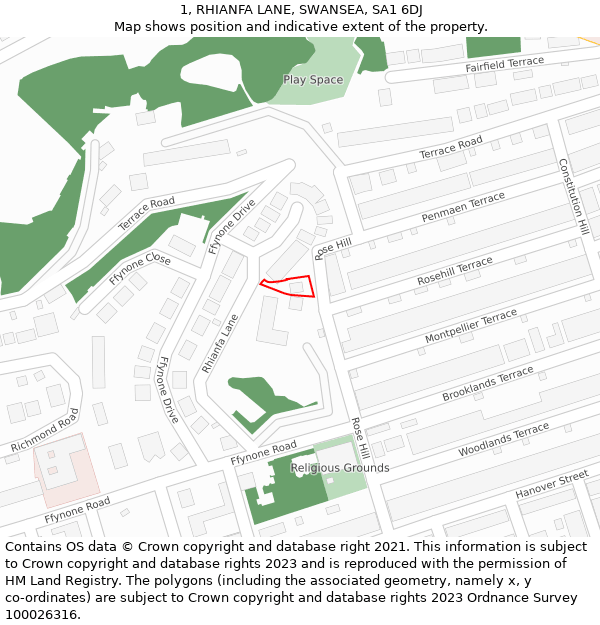 1, RHIANFA LANE, SWANSEA, SA1 6DJ: Location map and indicative extent of plot