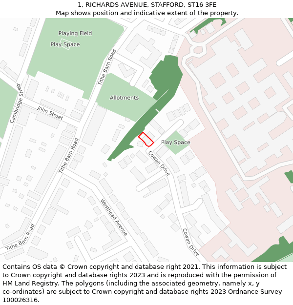 1, RICHARDS AVENUE, STAFFORD, ST16 3FE: Location map and indicative extent of plot