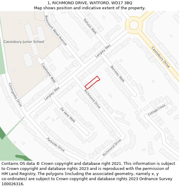 1, RICHMOND DRIVE, WATFORD, WD17 3BQ: Location map and indicative extent of plot