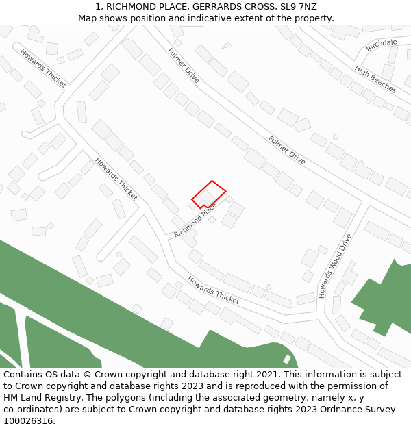 1, RICHMOND PLACE, GERRARDS CROSS, SL9 7NZ: Location map and indicative extent of plot