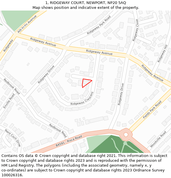 1, RIDGEWAY COURT, NEWPORT, NP20 5AQ: Location map and indicative extent of plot